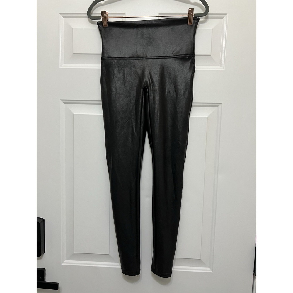 Spanx Faux‎ Leather Leggings for Women Size Large Black Liquid Hot Pants